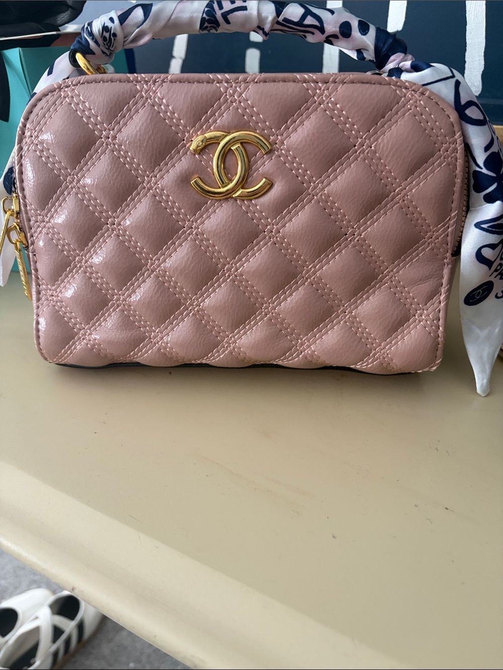 Chanel Blush Quilted Mini Vanity Bag with Gold CC